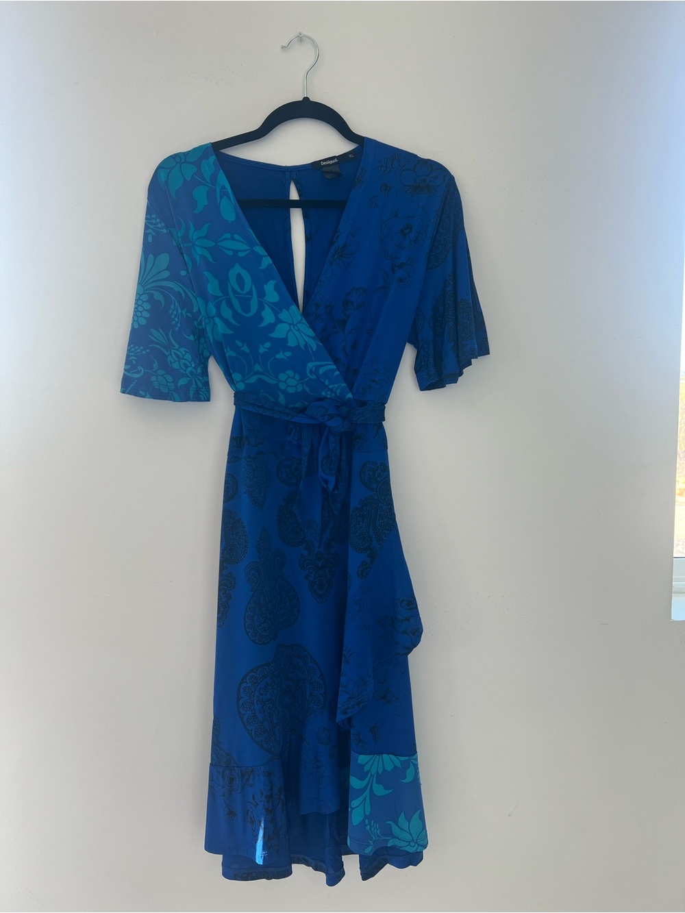 Desigual Blue Teal Floral Wrap Dress
